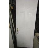 Four Georgian style six panel interior doors, with painted finish and brass fittings, 197 x 75cm