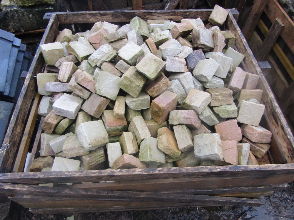 A crate of cut sandstone sets each one 10 x 10 x 6cm approx