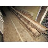 Two good hardwood timber beams, 370 cm approx, together with further timber beams and general