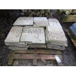 A pallet of concrete roofing tiles weathered, various sizes, 40 x 46cm and smaller