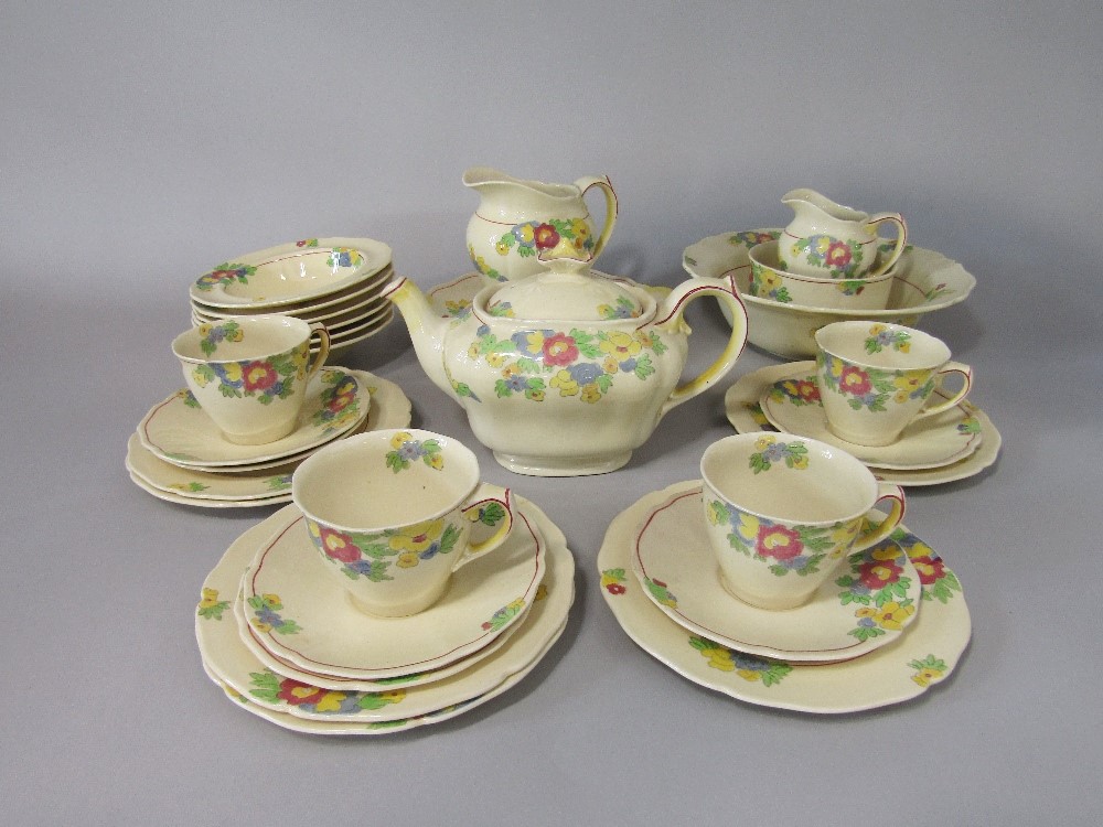 A collection of Royal Doulton Minden pattern wares number D5334 comprising teapot, cake plate,