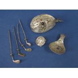 A mixed collection of cabinet silver to include interesting pin cushion of stylised form, mounted