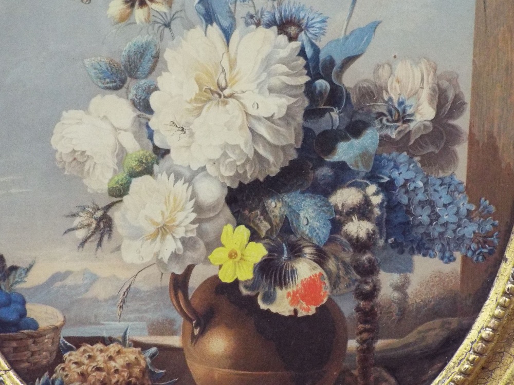 19th century engraving of a still life with flowers on a windowsill, 33cm oval max in 19th century - Image 2 of 2