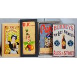 Four various vintage style painted advertising signs for OK Sauce, Punch, Berneys x2 (4)