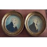 A pair of late 18th century watercolour on paper portrait miniatures both showing bust length