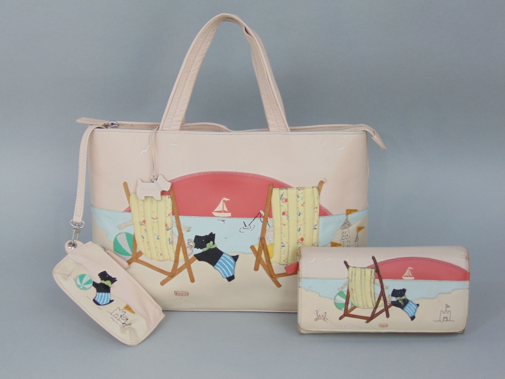 Radley handbag 'Fun in the Sun' in leather, with applique beach scene featuring Scottie Dog, has