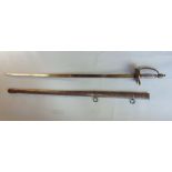 19th century calvery sword with silvered wirework grip, brass guard and steel scabbard