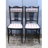 A pair of inlaid Edwardian mahogany light weight occasional chairs, with pierced splats, over