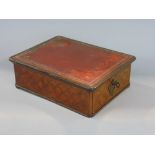Good quality 19th century parquetry box, wilt gilt tooled leather top and single frieze drawer, 23cm