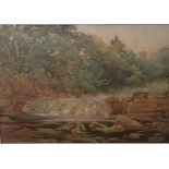 G Hodgson (Late 19th century British school) - River scene with waterfall, watercolour and