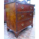 Early 19th century oak country made chest of three long drawers on bracket supports, 94 cm wide