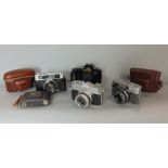 Seven mixed German and Japanese cameras, mostly range finder models, to include one Zeiss folder (