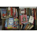 Two boxes of miscellaneous books, subjects include vintage childrens books, adventure books, etc,