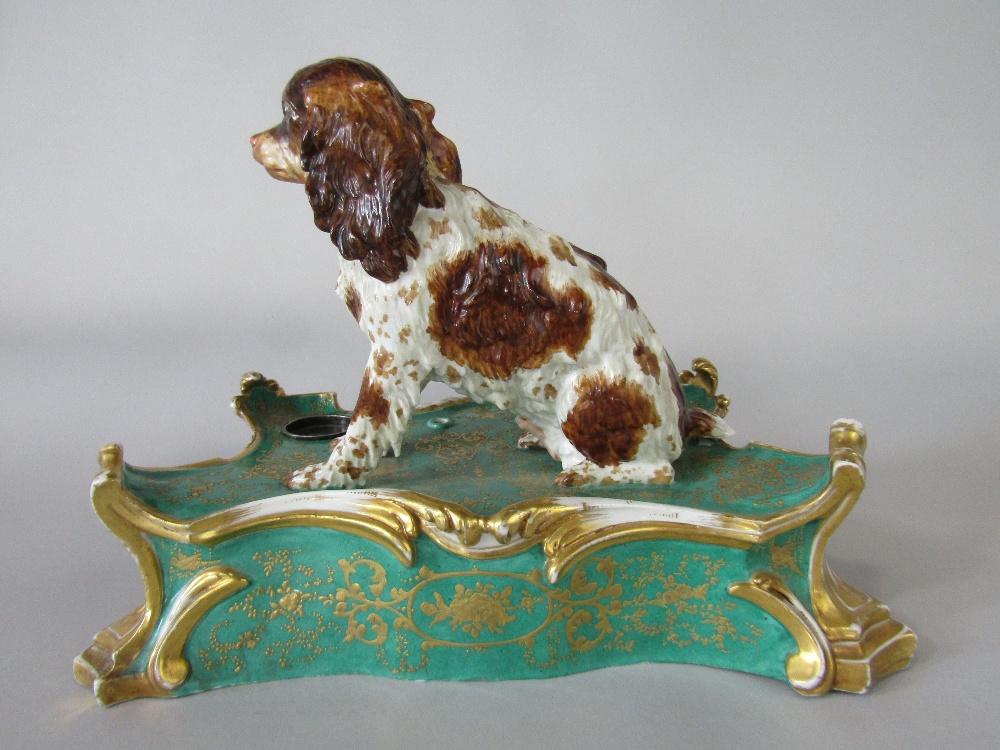 A good quality mid 19th century Jacob Petit (Fontainebleau) ceramic inkstand with applied seated - Image 2 of 5