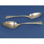 Good pair of George III silver Old English table spoons, maker Solomon Hougham, Solomon Royes and