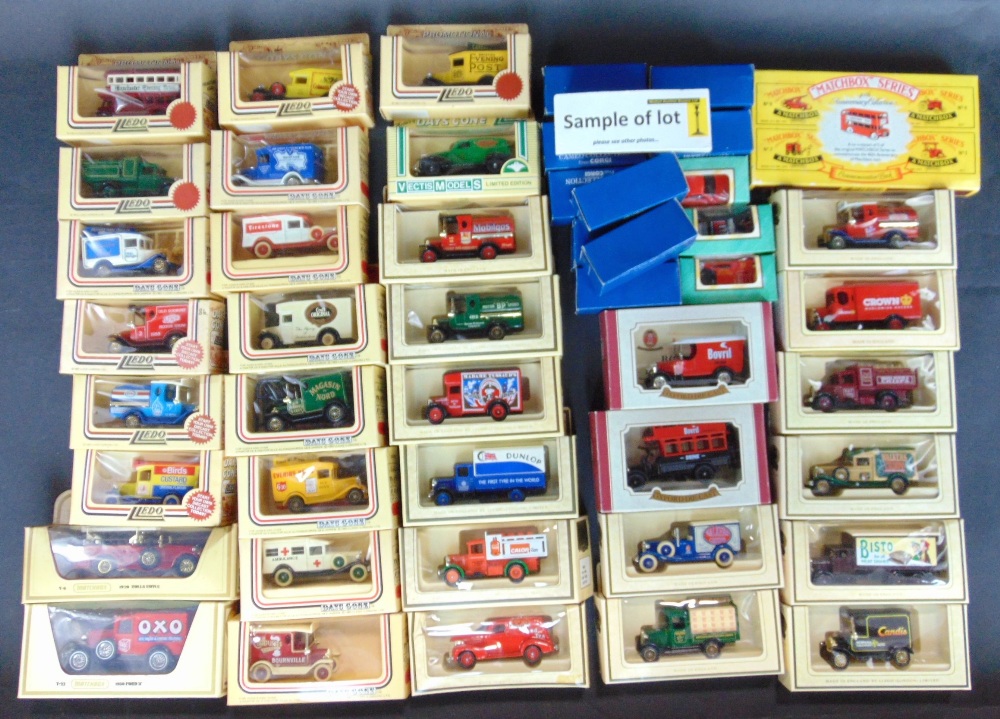 Collection of boxed model cars including 18 Matchbox 'Yesteryear', 23 Lledo 'Days Gone', 10 Corgi