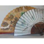 Two large hand painted brize fans in the Chinese manner (2)