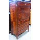 A 19th century secretaire abbatant, with grey and white flecked rectangular marble top, with