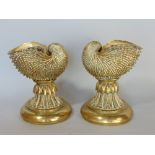 Good quality pair of Regency cast brass candlesticks in the form of Nautilus shells on floral