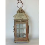 Arts and crafts tin hall lantern with tapered top, 40cm high