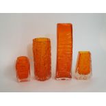 Four various Geoffrey Baxter Whitefriars tangerine glass vases, the largest 26 cm high (4)