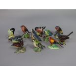 A collection of ten Beswick model birds including white throat, nuthatch, grey wagtail, goldfinch,
