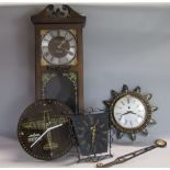President 31 day twin train drop dial wall clock together with Smiths eight day sunburst clock,