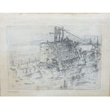 A signed monochrome etching of the of the submarine Oxley, indistinctly signed in pencil, with