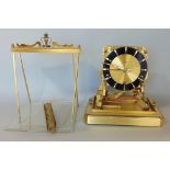 Shatz triple chime musical brass cased mantle clock, 25 cm high (AF)