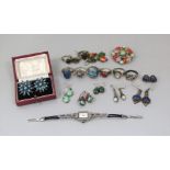 Silver Admes ladies cocktail watch set with marcasite, Chester 1954, together with a selection of