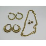 Group of gold jewellery comprising a pair of 14ct Greek key hoop earrings - 3.8g, together with a