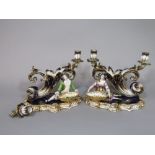 A pair of good quality 19th century Minton two branch candelabra with blue and gilt scrolling and