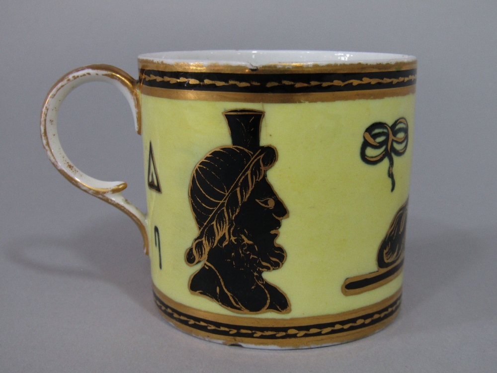 An unusual early 19th century Derby coffee can with black and gilt Egyptian style motifs on a yellow - Image 3 of 4