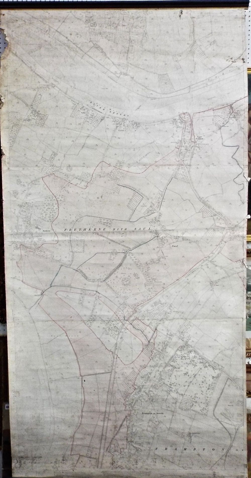 An early 20th century map of the River Severn at Arlingham and across to Newnham, mounted onto - Image 4 of 6