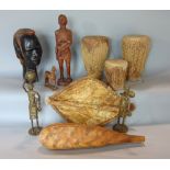 Tribal interest - a mixed collection of tribal art and artefacts to include a carved hardwood head