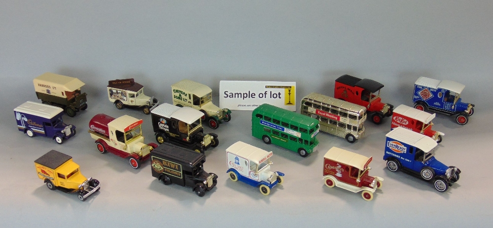 Collection of unboxed model vehicles mostly by Matchbox/Lesney and Lledo, many of which advertise