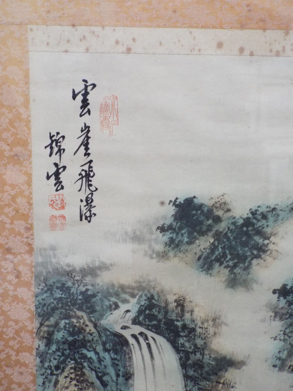 A set of four early 20th century Chinese paintings on fabric of landscapes, probably representing - Image 4 of 6