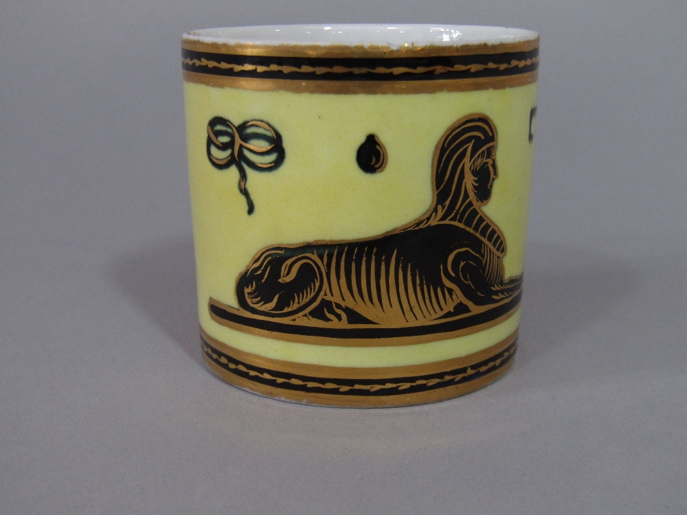 An unusual early 19th century Derby coffee can with black and gilt Egyptian style motifs on a yellow - Image 2 of 4