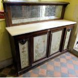 A Regency rosewood inverted breakfront chiffonier enclosed by four glazed panelled doors backed with