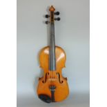 Good quality 19th century three quarter length violin, with case, together with German violin