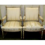 Pair of 19th century French open armchairs,carved wood frames with acanthus geometric fluted and