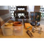 Miscellaneous lot to include a small collection of glazed stoneware preserve jars, bottles, a