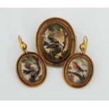 Good quality Essex crystal reverse painted demi-parure depicting birds in woodland setting,