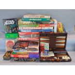 Collection of vintage games including Battleship, Cluedo, Monopoly, cased backgammon, Mastermind,