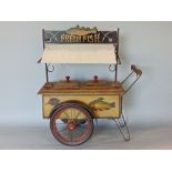Good scale model of a fish sellers cart, with canopy and two divisional base painted with various
