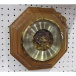Robert Mouseman Thompson - octagonal oak wall barometer carved with a mouse with open movement, 22