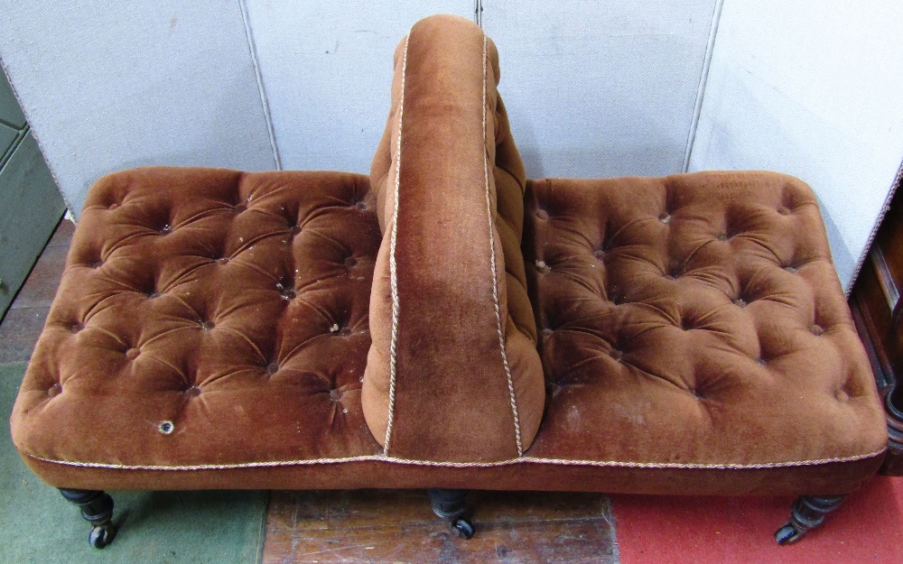 A Victorian centre seat of rectangular form with central button division - to seat two, raised on - Image 2 of 2