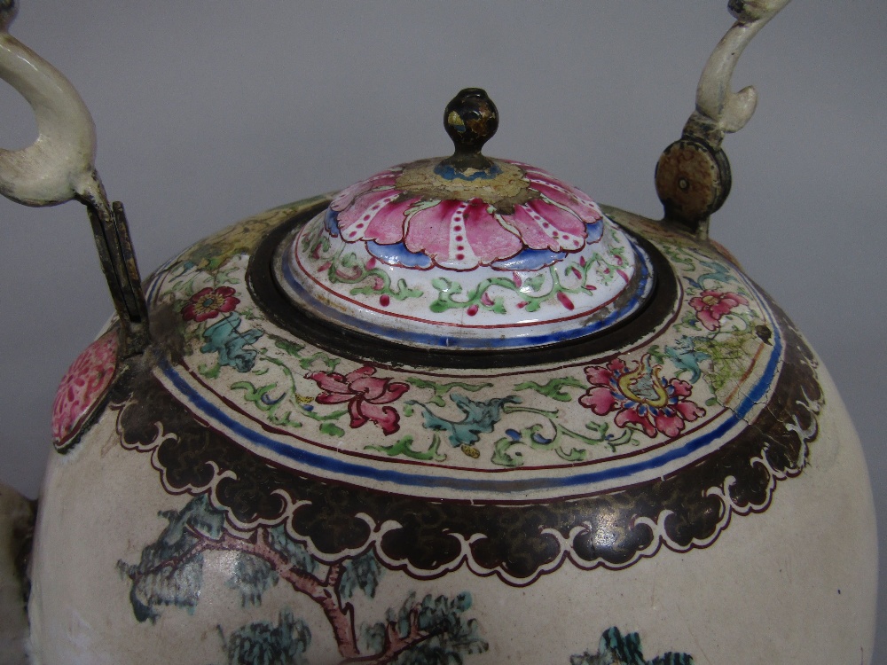 An unusual early 19th century oriental enamelled teapot of globular form with polychrome - Image 3 of 3