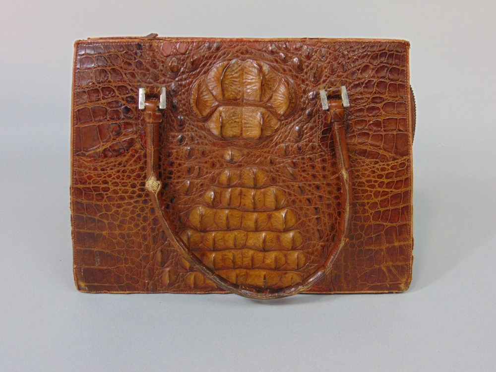 Vintage crocodile skin handbag with suede interior, zip fastening and looped handles and a remnant - Image 3 of 6