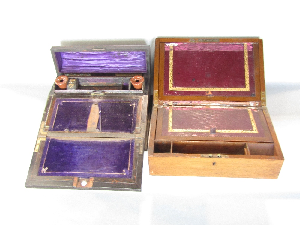 A good quality burr walnut writing slope, with domed hinged top enclosing two ceramic inkwells and - Image 2 of 6